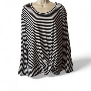 Black and White Striped Front Knot Long‎ Sleeve Tee
